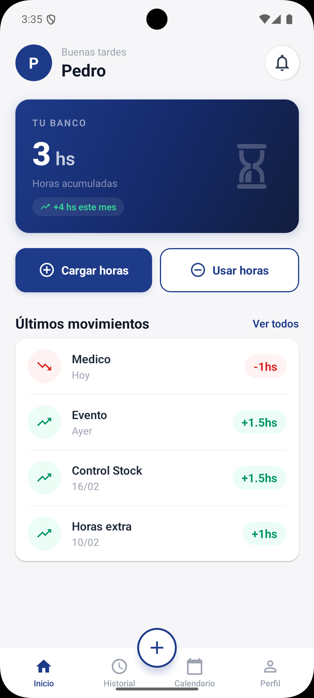 Banco de Horas — Vista de la app